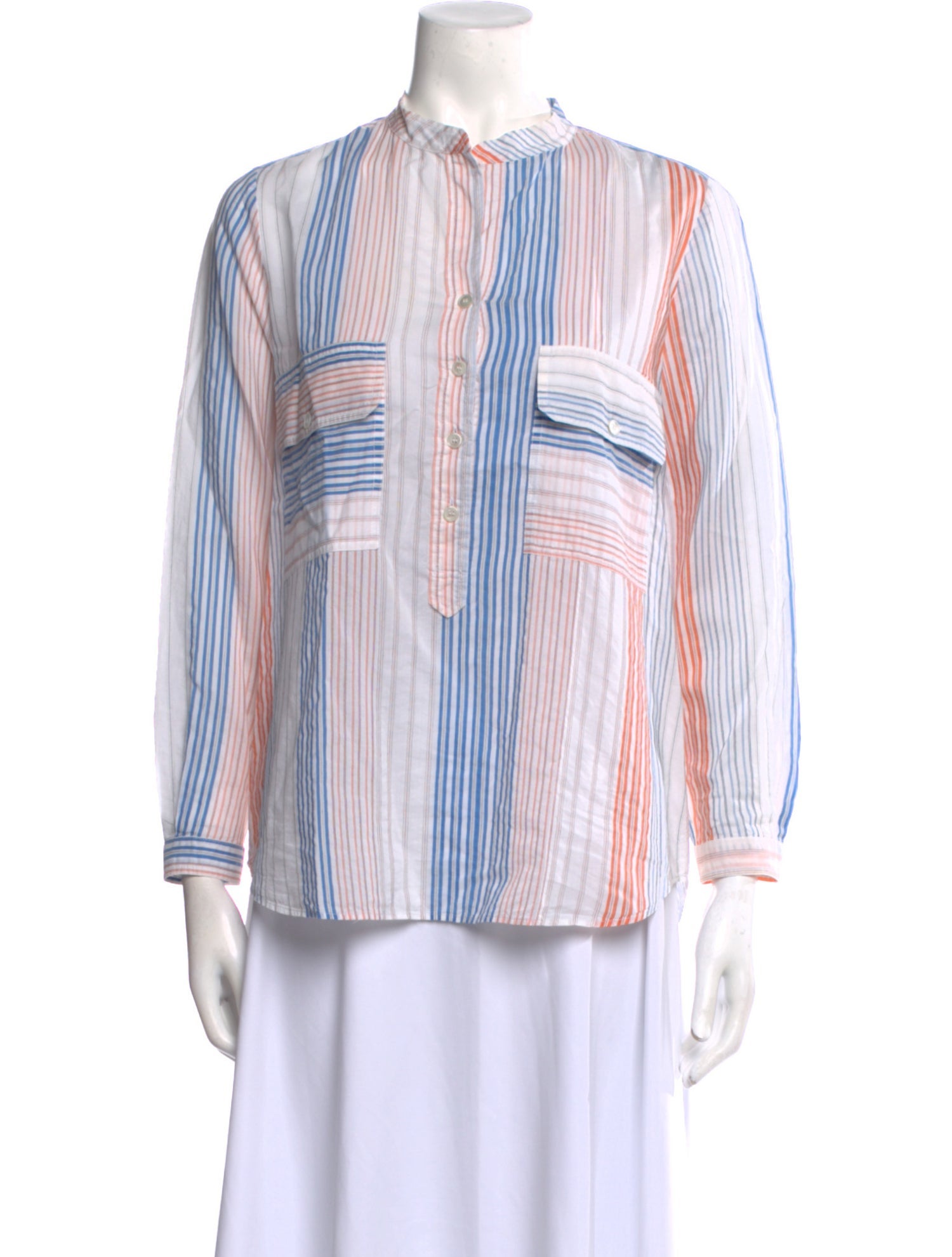 Stella McCartney Striped Mock Neck Button-Up Top