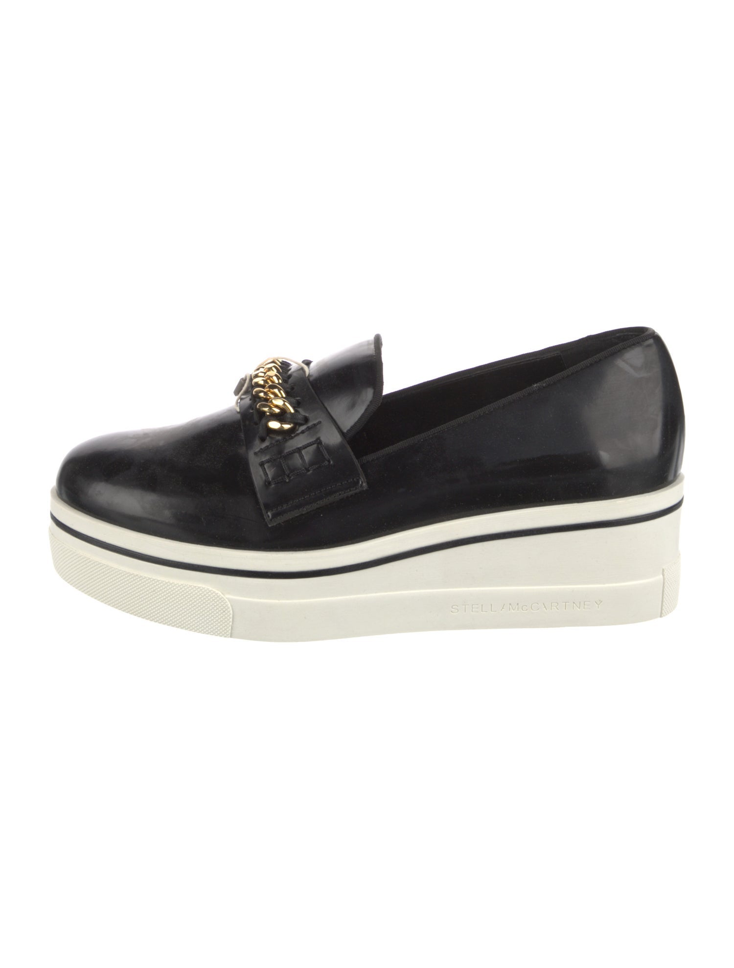 Stella McCartney Vegetarian Patent Leather Chain-Link Accents Wedge Sneakers