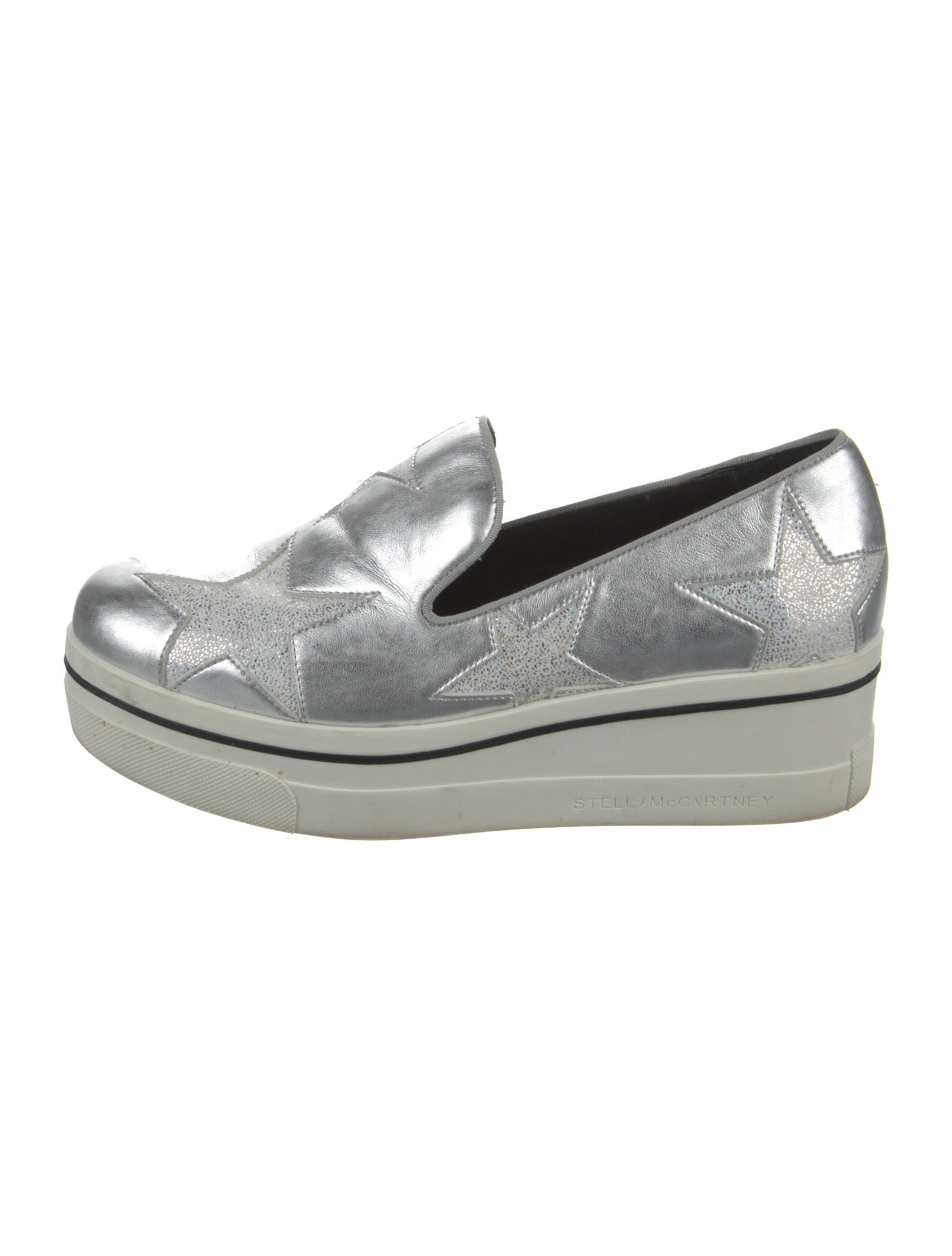Stella McCartney Leather Glitter Accents Wedge Sneakers