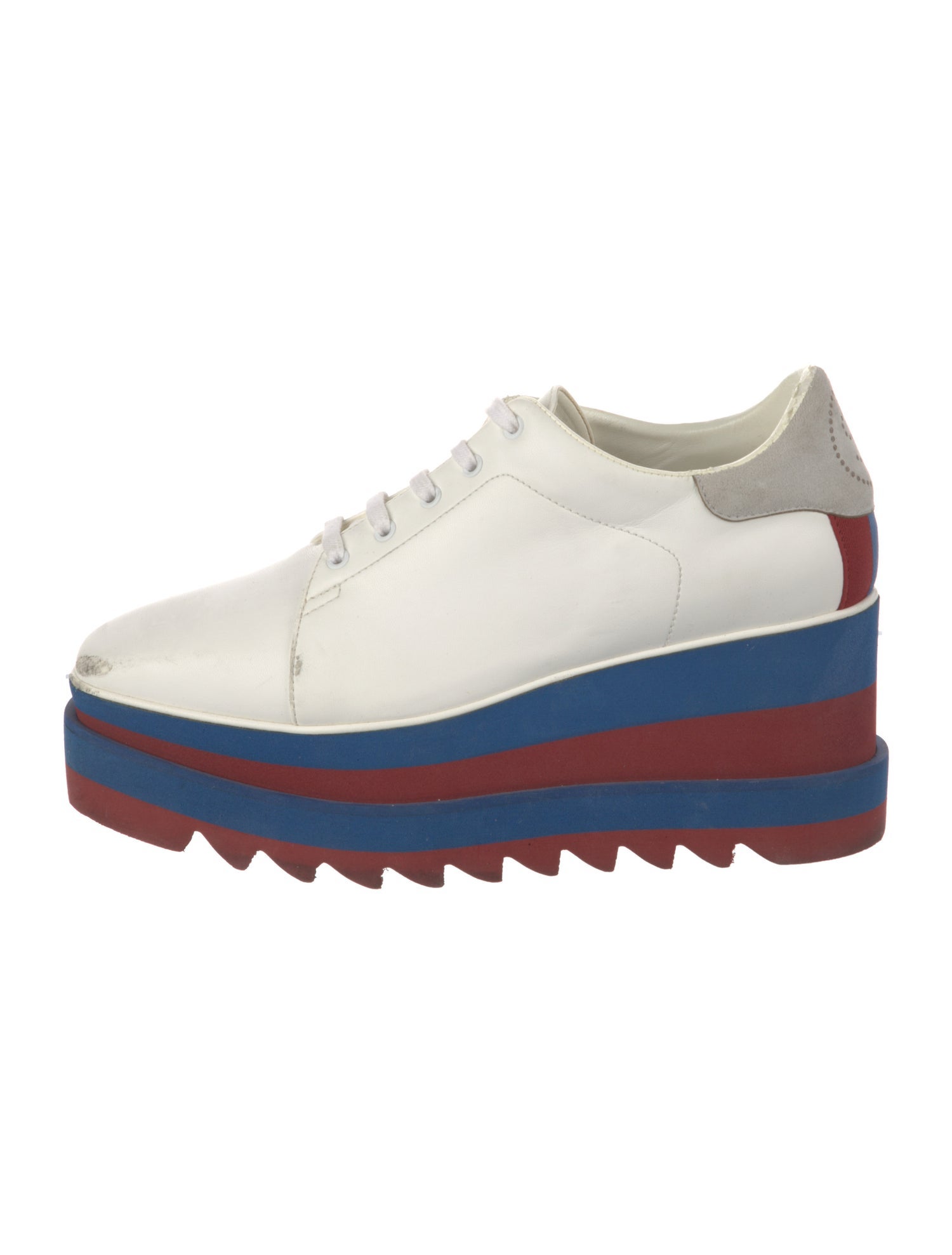 Stella McCartney Leather Colorblock Pattern Wedge Sneakers