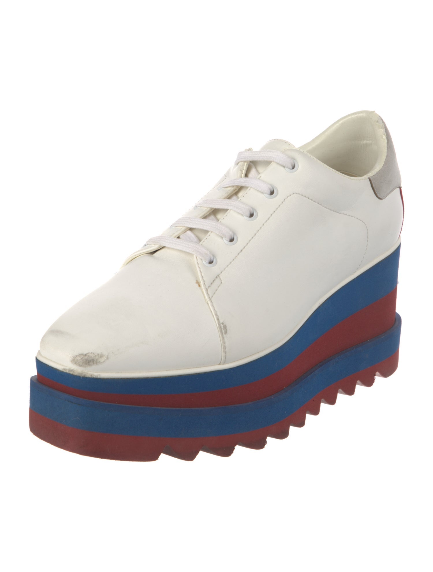 Stella McCartney Leather Colorblock Pattern Wedge Sneakers