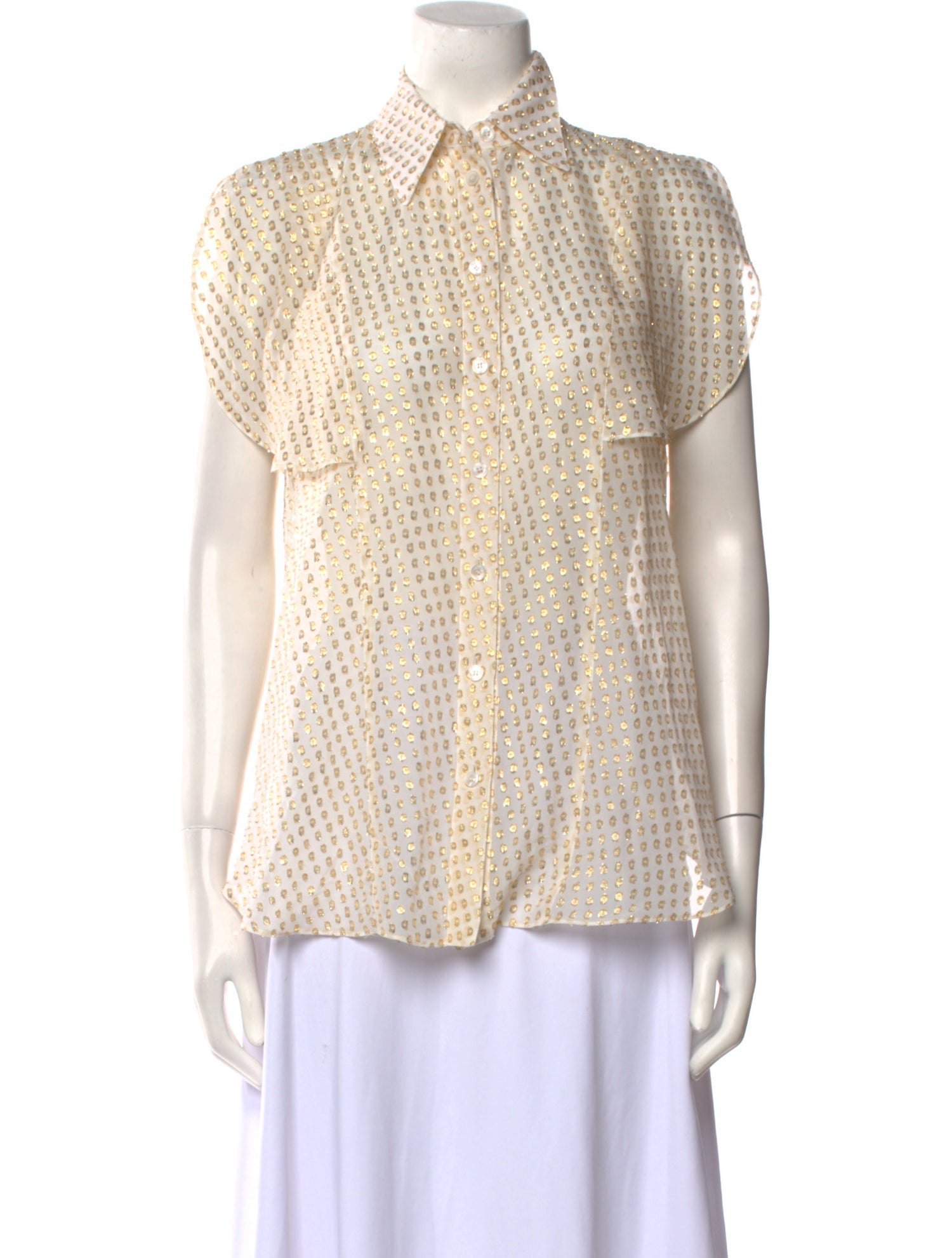 Stella McCartney Silk Polka Dot Print Button-Up Top