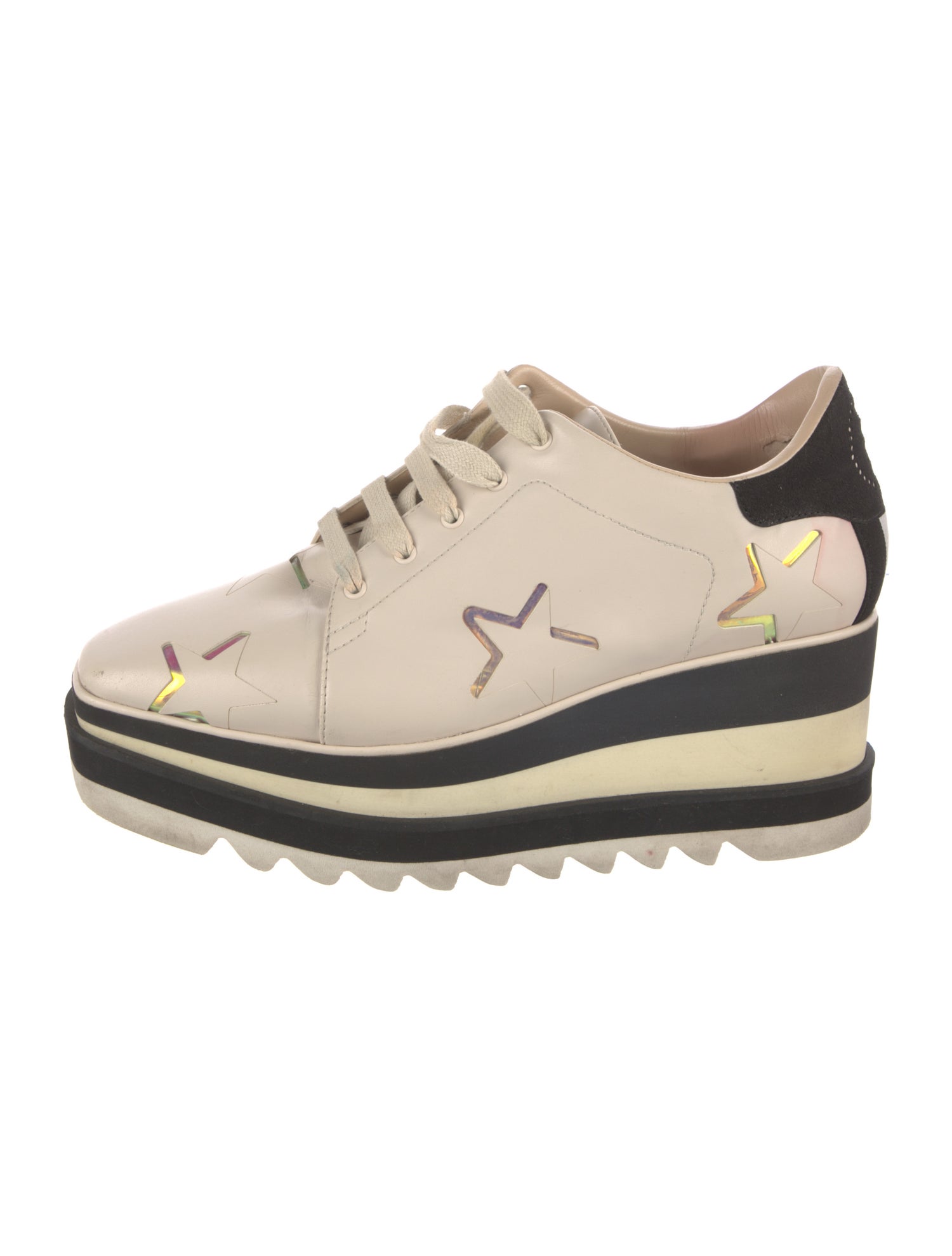 Stella McCartney Leather Colorblock Pattern Wedge Sneakers