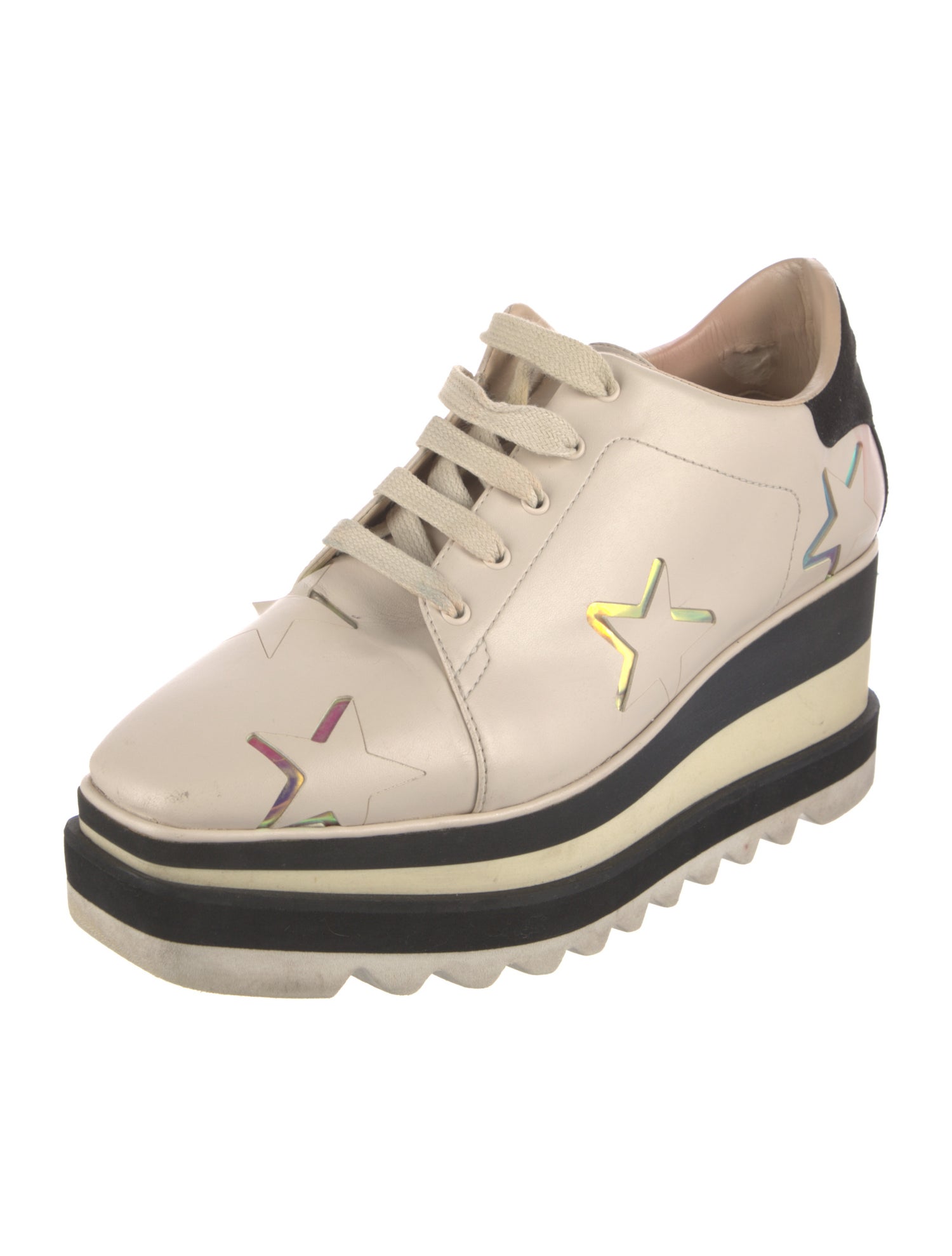 Stella McCartney Leather Colorblock Pattern Wedge Sneakers