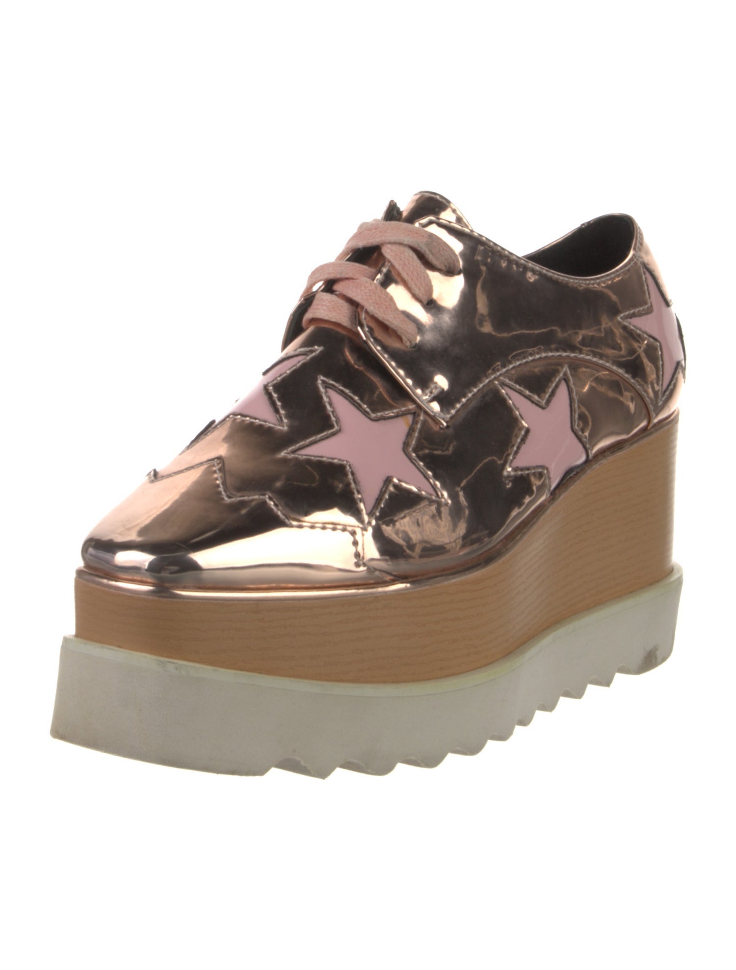 Stella McCartney Patent Leather Printed Wedge Sneakers