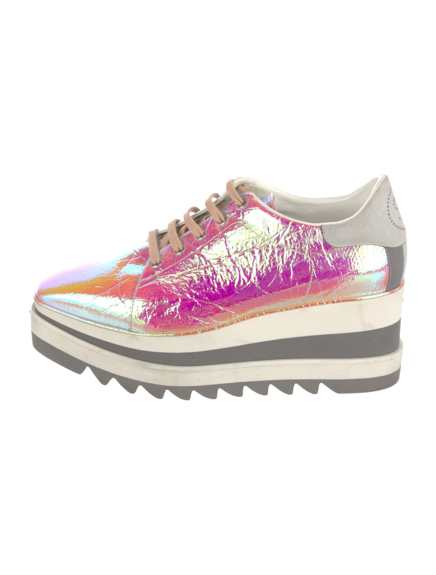 Stella McCartney Leather Colorblock Pattern Wedge Sneakers