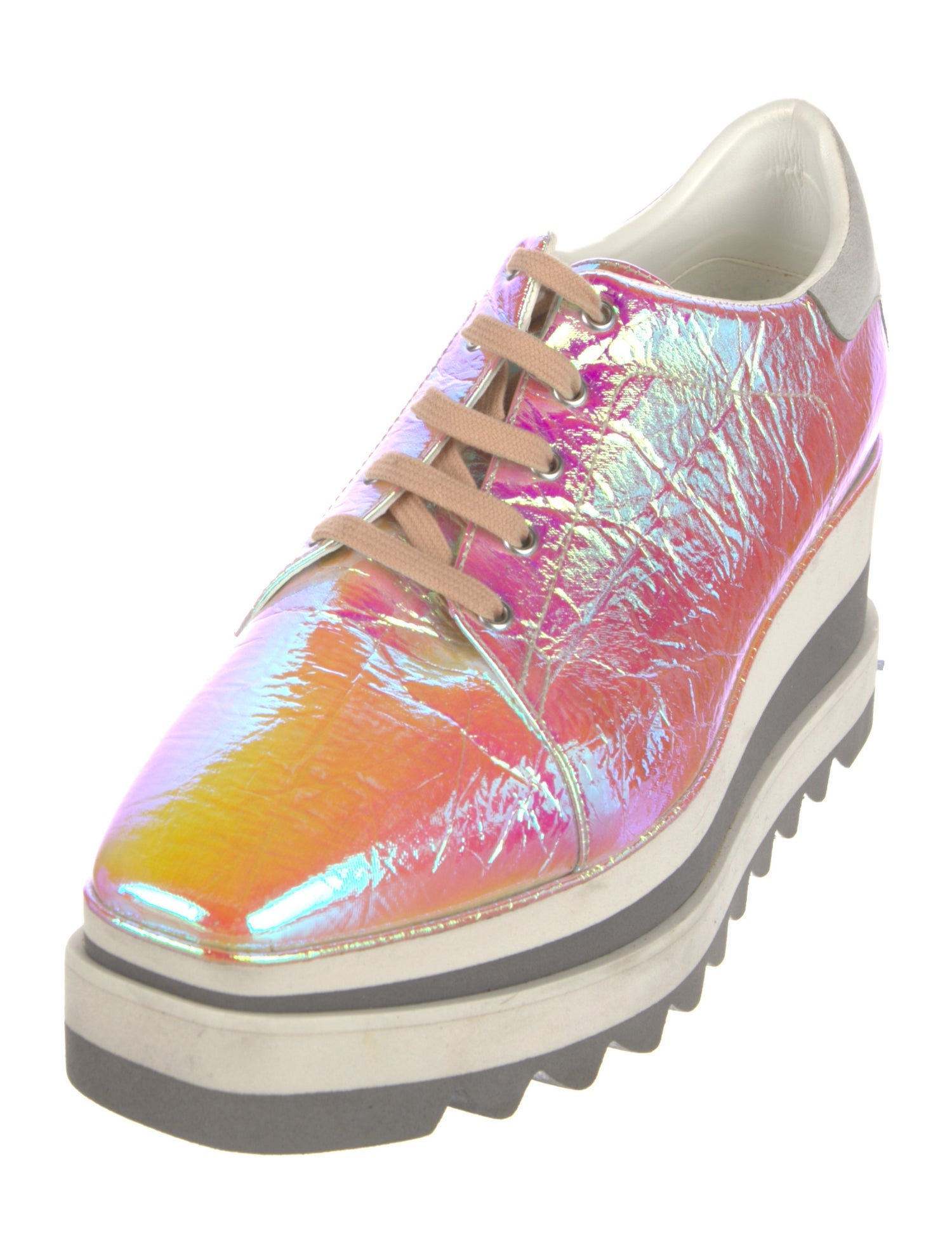 Stella McCartney Leather Colorblock Pattern Wedge Sneakers