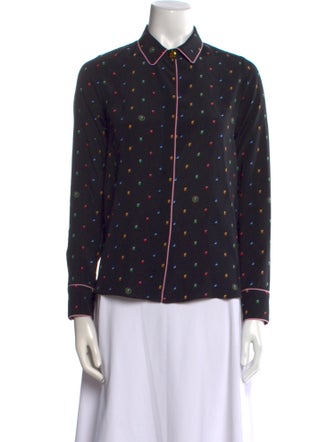 Stella McCartney Silk Polka Dot Print Button-Up Top