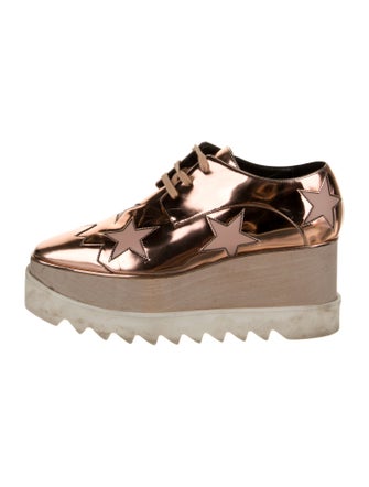 Stella McCartney Patent Leather Colorblock Pattern T-Strap Pumps