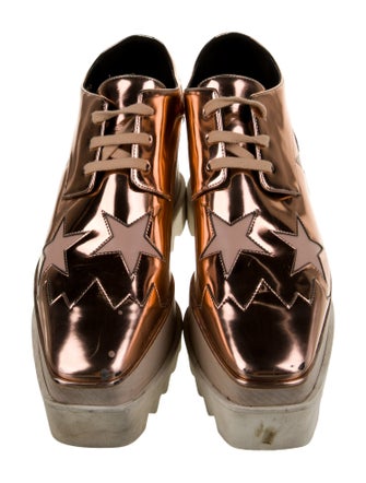 Stella McCartney Patent Leather Colorblock Pattern T-Strap Pumps