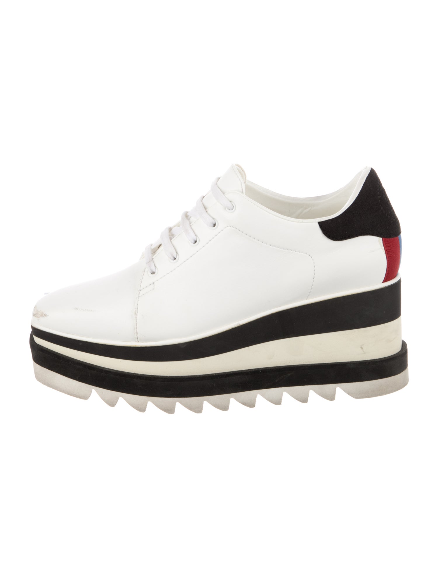 Stella McCartney Leather Colorblock Pattern Wedge Sneakers