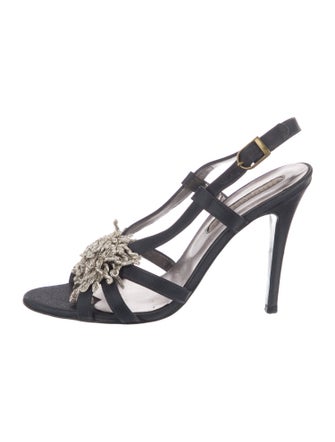 Stella McCartney Satin Floral Print T-Strap Sandals