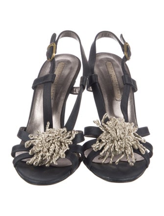 Stella McCartney Satin Floral Print T-Strap Sandals