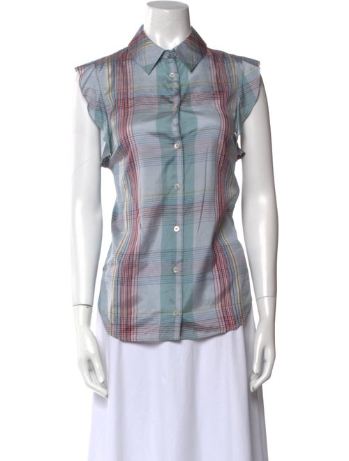 Stella McCartney Silk Plaid Print Button-Up Top