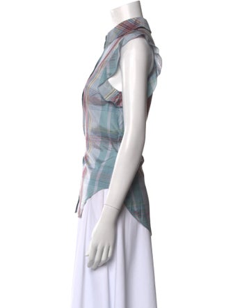 Stella McCartney Silk Plaid Print Button-Up Top