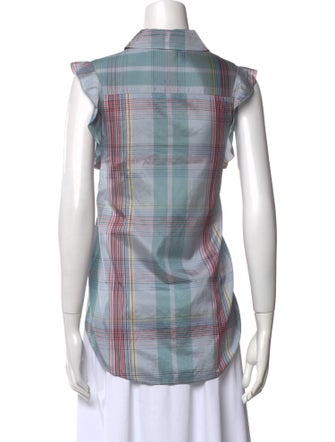 Stella McCartney Silk Plaid Print Button-Up Top