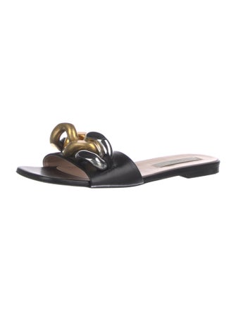 Stella McCartney Leather Chain-Link Accents Slides