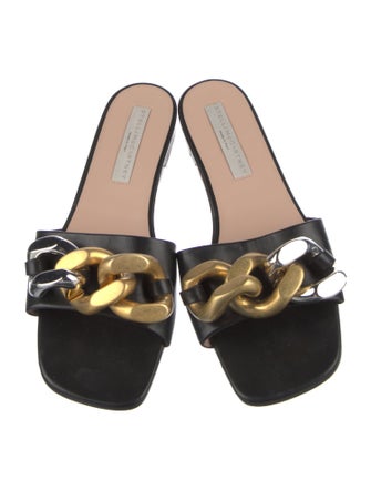 Stella McCartney Leather Chain-Link Accents Slides