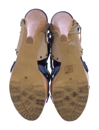 Stella McCartney Colorblock Pattern Beaded Accents T-Strap Sandals