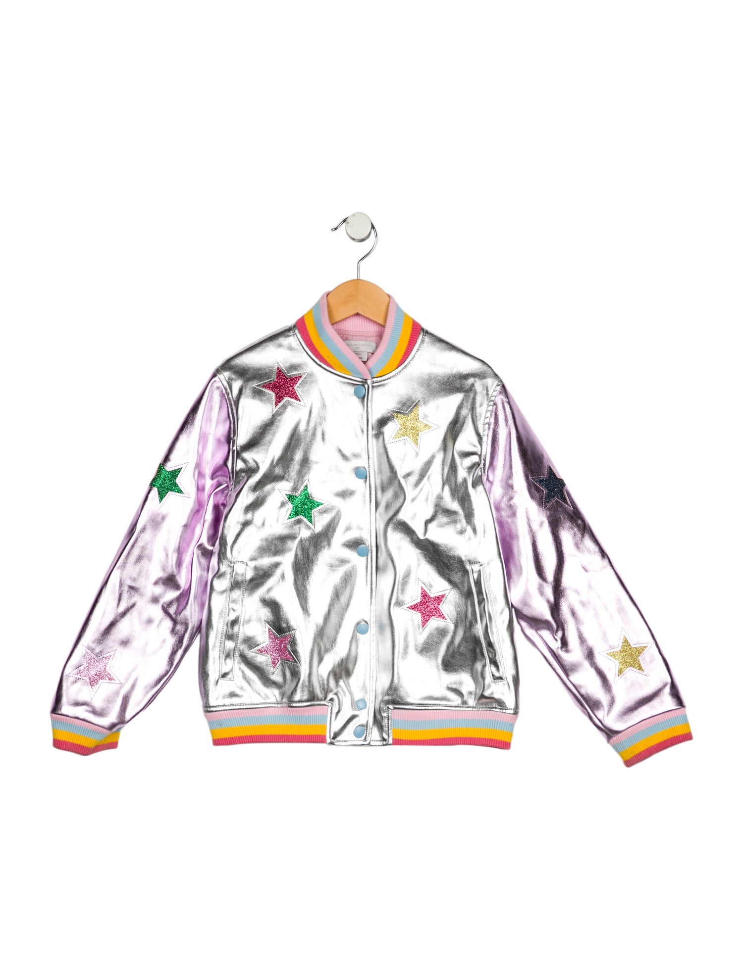 Stella McCartney Girls' Metallic Glitter Accents Bomber Jacket