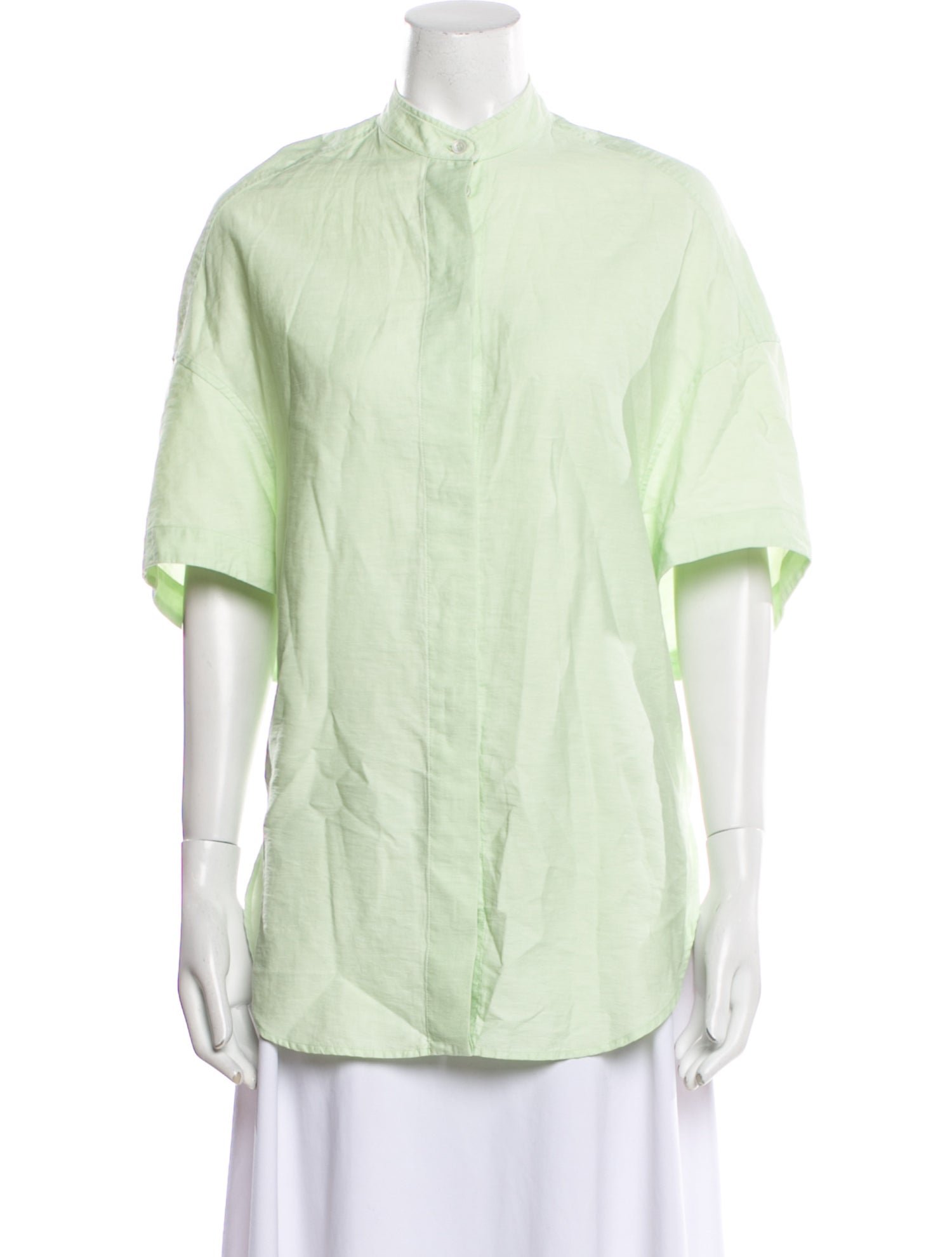 Stella McCartney Linen Mock Neck Button-Up Top