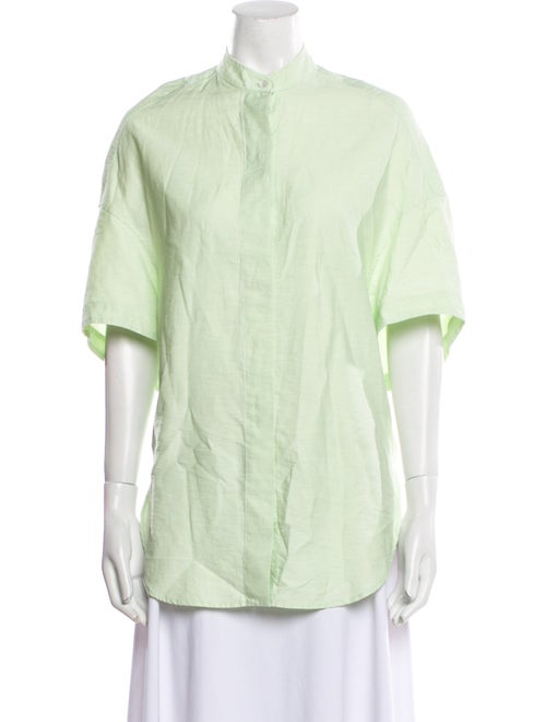 Stella McCartney Linen Mock Neck Button-Up Top