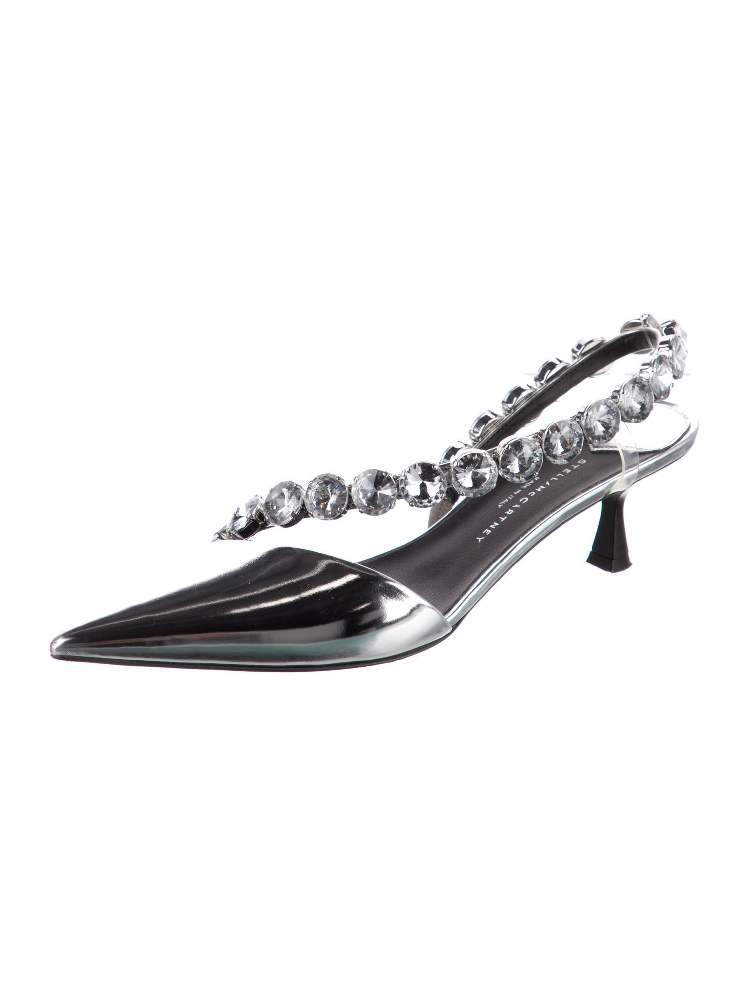 Stella McCartney Vegetarian Patent Leather Crystal Embellishments Slingback Pumps