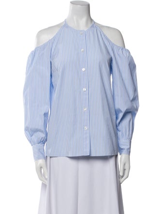 Stella McCartney Striped Mock Neck Button-Up Top