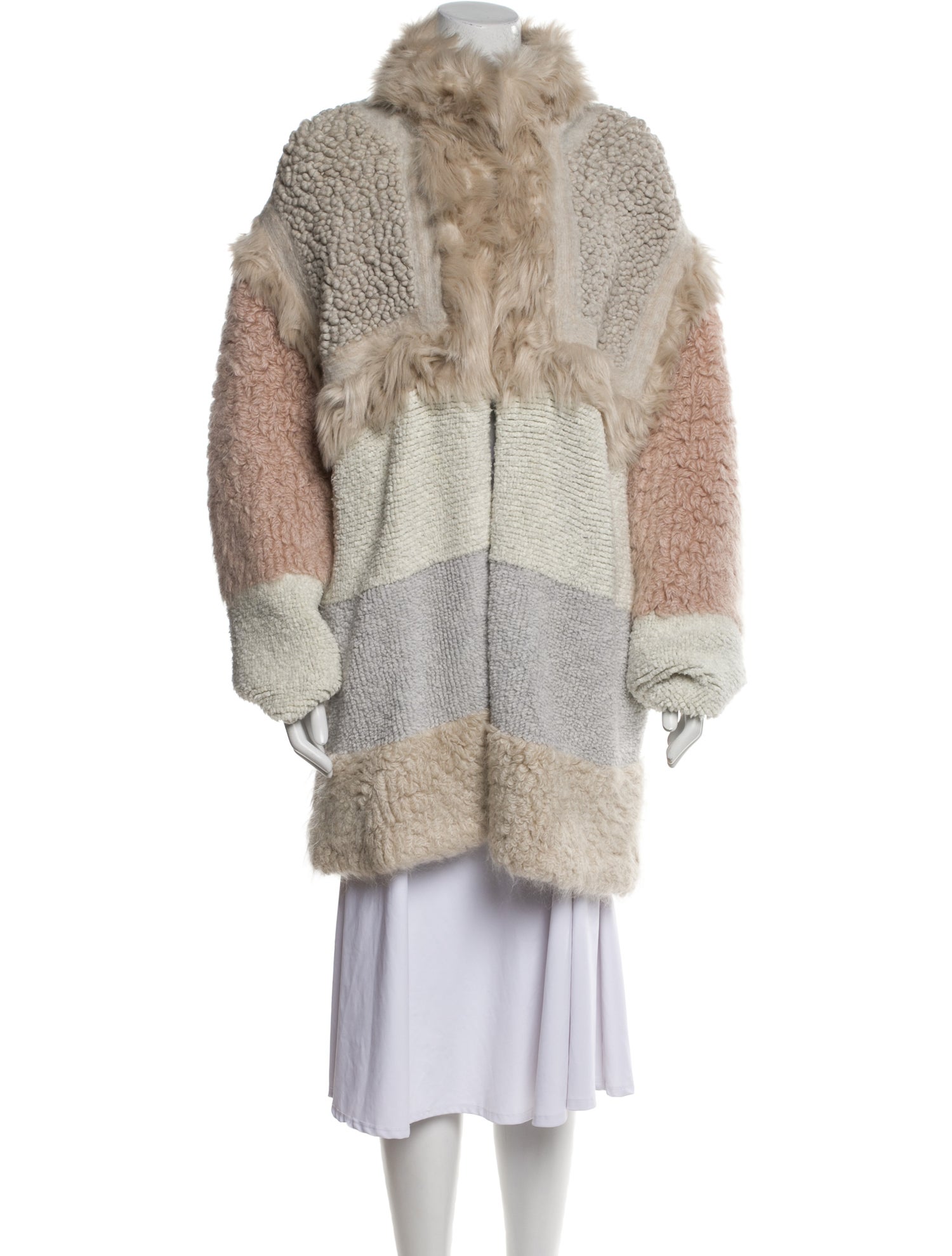 Stella McCartney Colorblock Pattern Faux Fur Coat