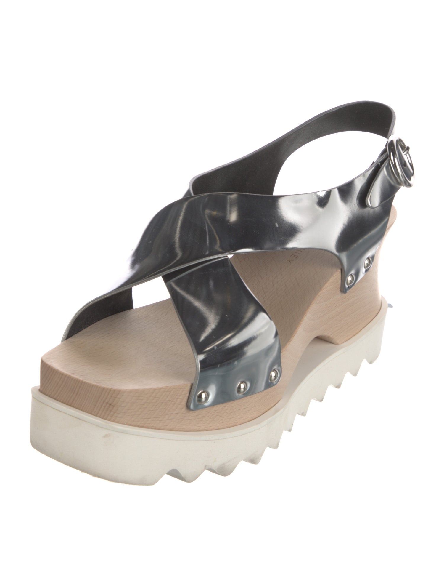 Stella McCartney Vegetarian Patent Leather Studded Accents Slingback Sandals