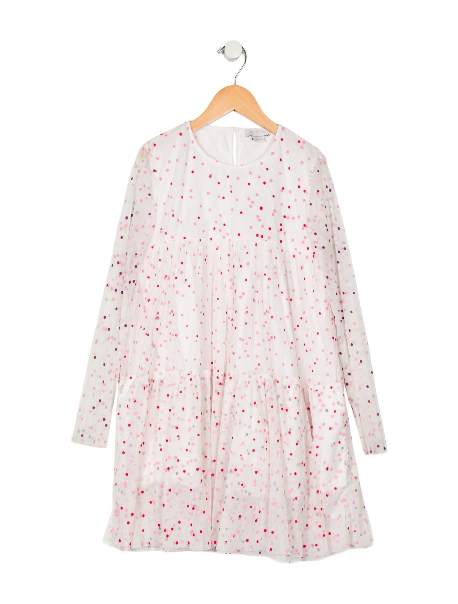 Stella McCartney Girls Mesh Polka Dot Long Sleeve Dress