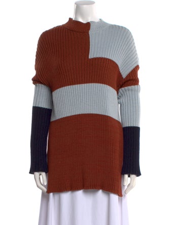 Stella McCartney Colorblock Pattern Mock Neck Sweater