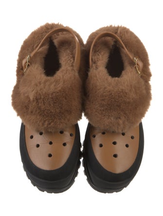 Stella McCartney Vegan Leather Faux Fur Trim Slingback Flats