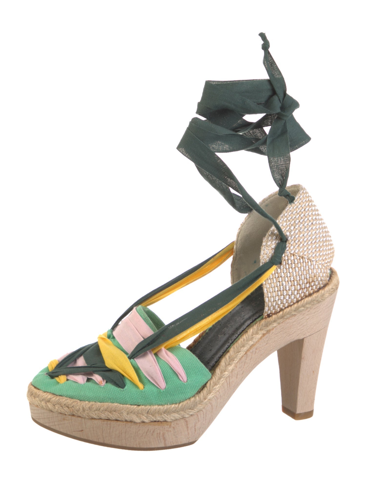 Stella McCartney Canvas Colorblock Pattern Slingback Pumps