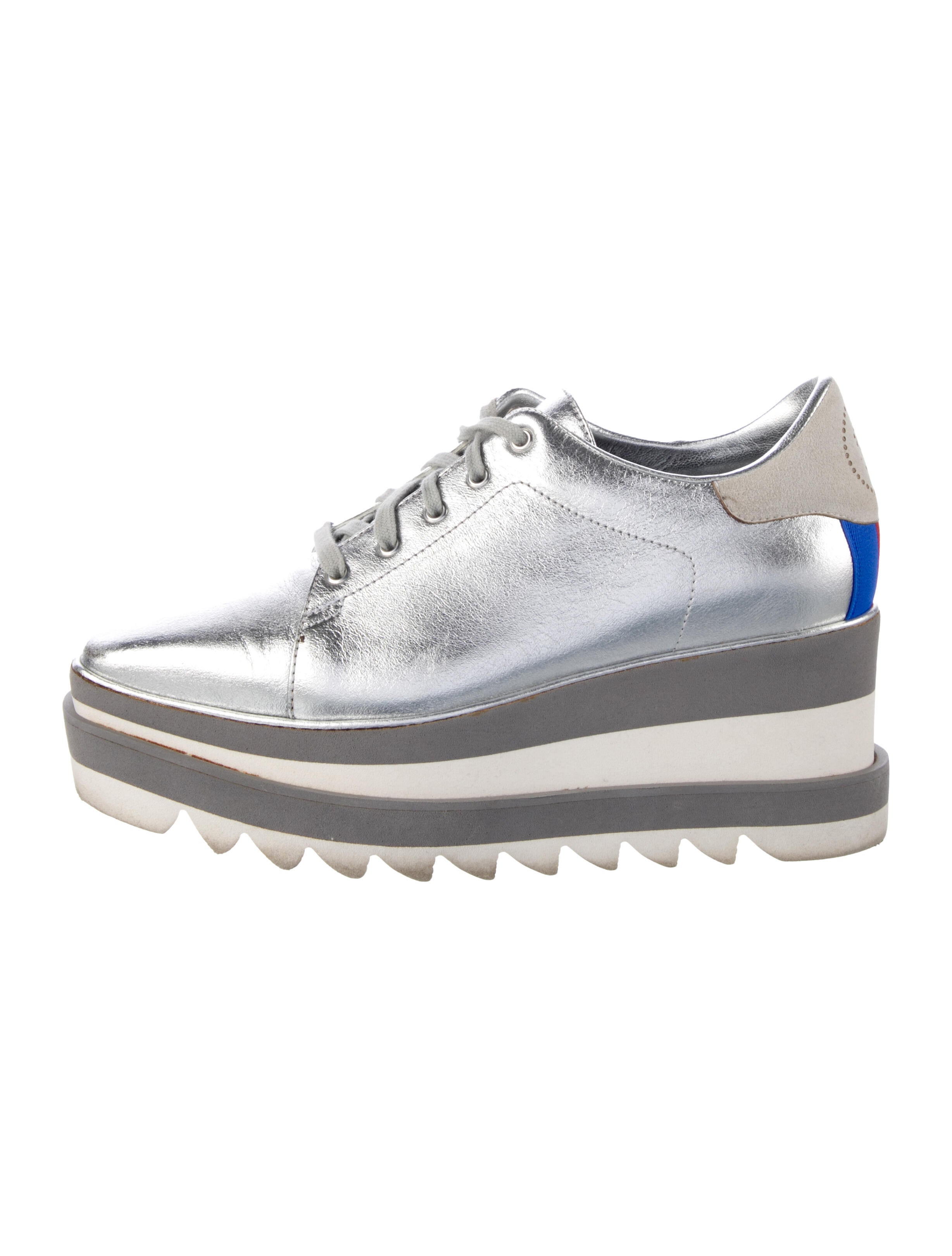 Stella McCartney Leather Colorblock Pattern Wedge Sneakers