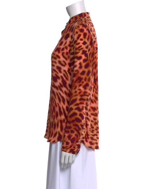 Stella McCartney Animal Print Mock Neck Button-Up Top