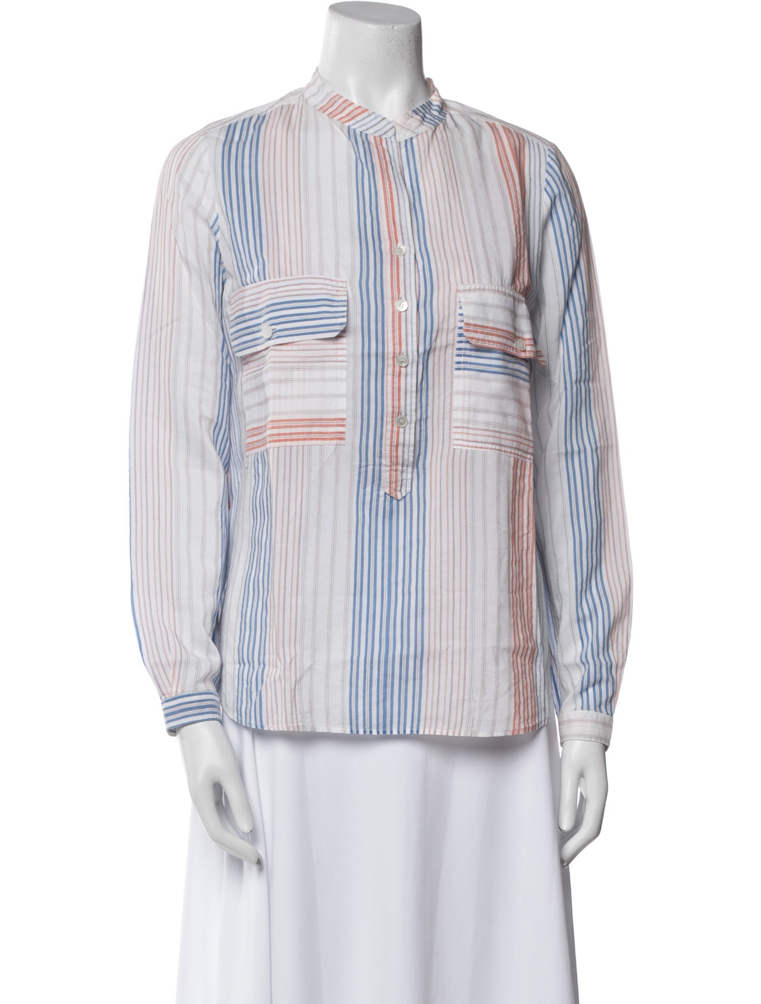 Stella McCartney Striped Mock Neck Button-Up Top