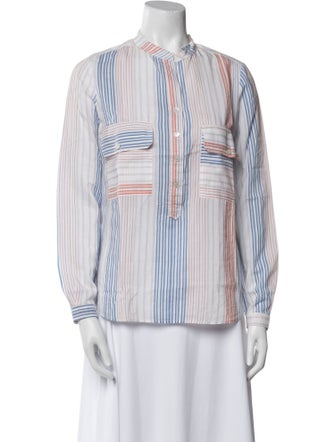 Stella McCartney Striped Mock Neck Button-Up Top
