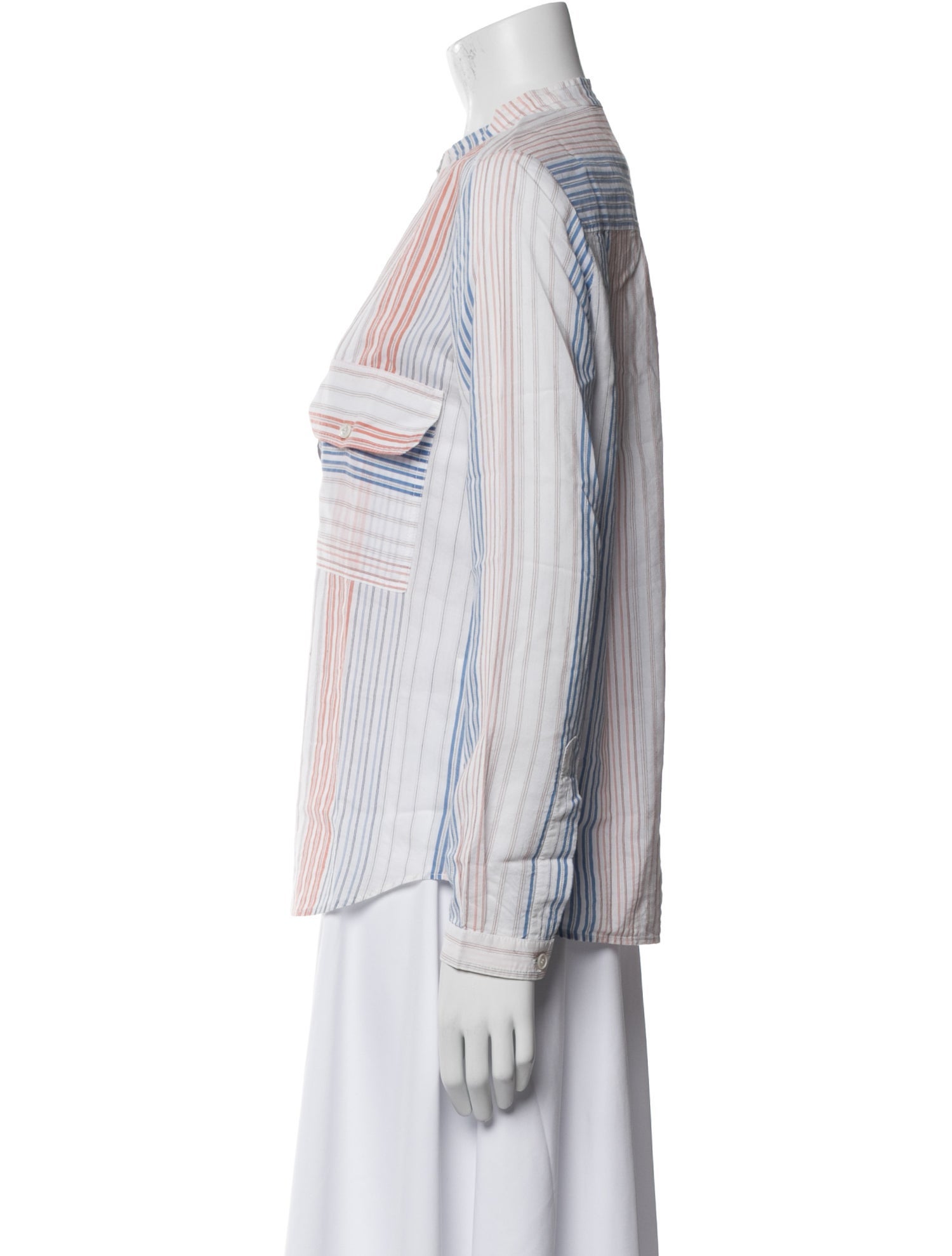 Stella McCartney Striped Mock Neck Button-Up Top