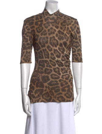 Stella McCartney Animal Print Short Sleeve Button-Up Top