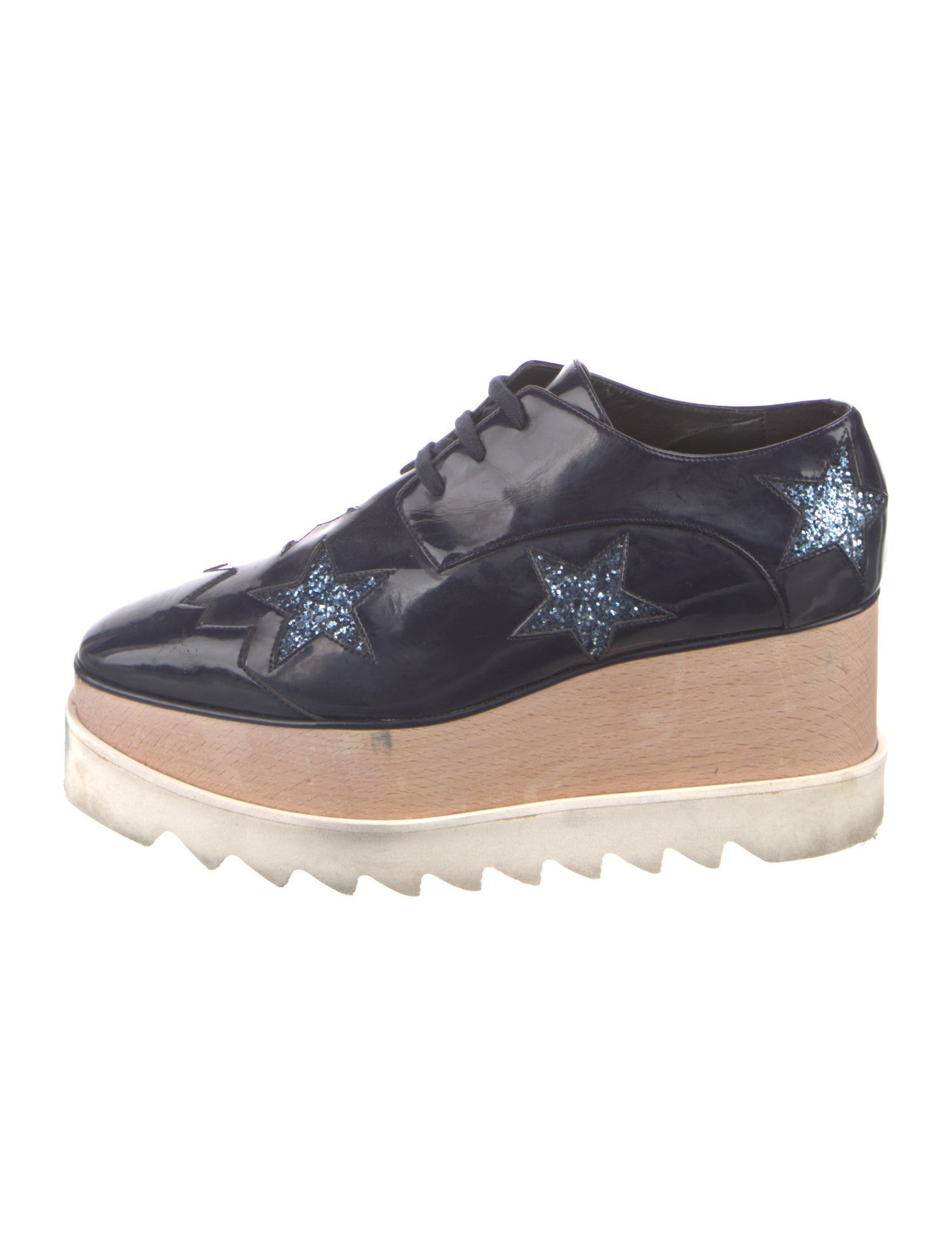 Stella McCartney Vegan Patent Leather Glitter Accents Oxfords