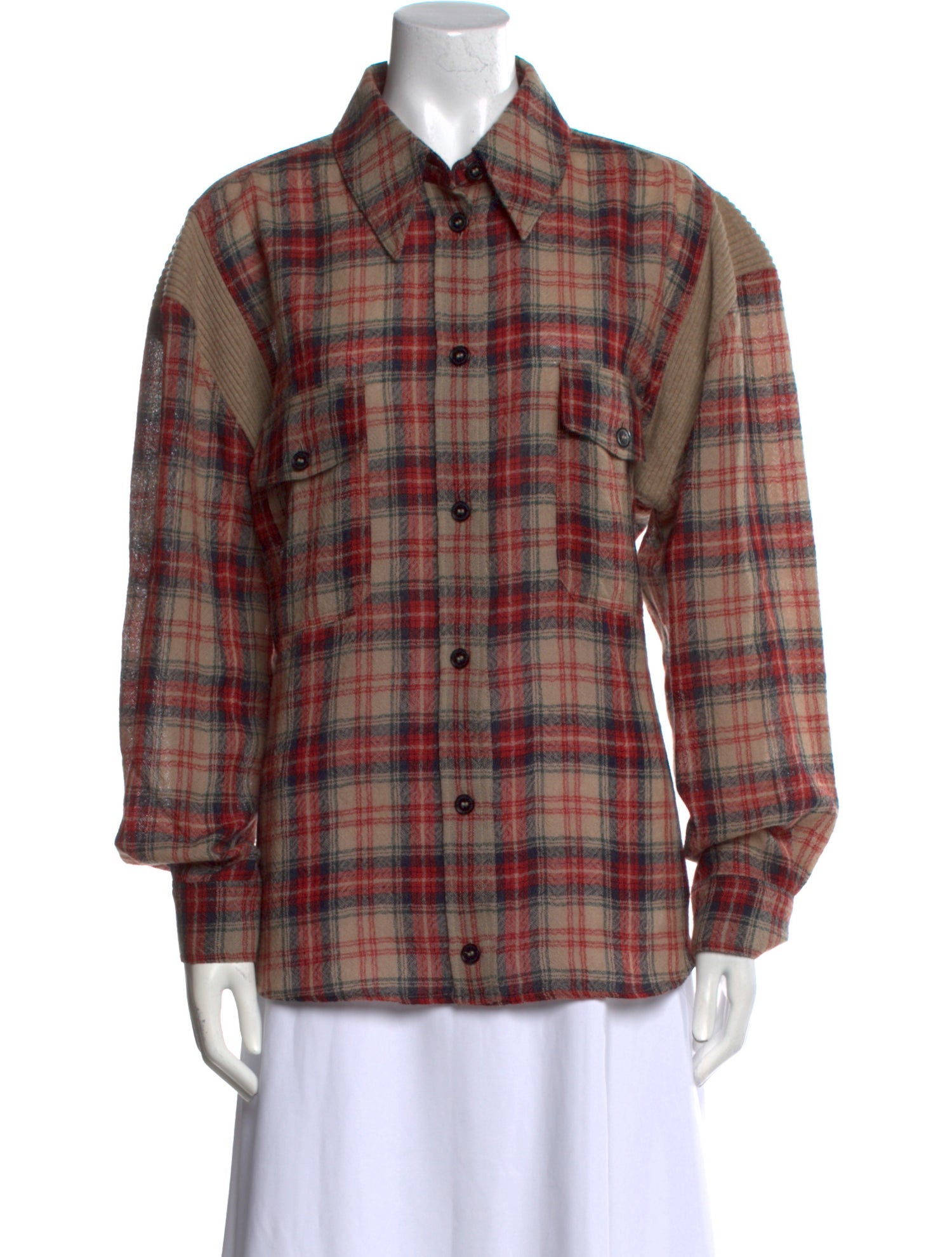 Stella McCartney Wool Plaid Print Button-Up Top