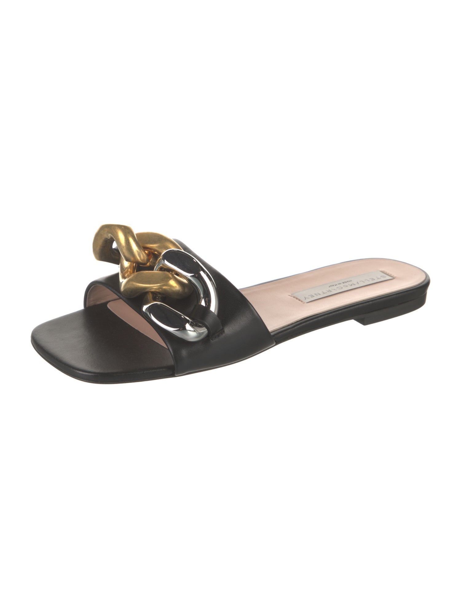 Stella McCartney Vegetarian Leather Chain-Link Accents Slides