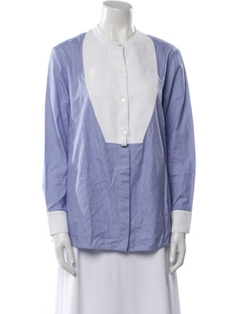 Stella McCartney Plaid Print Mock Neck Button-Up Top