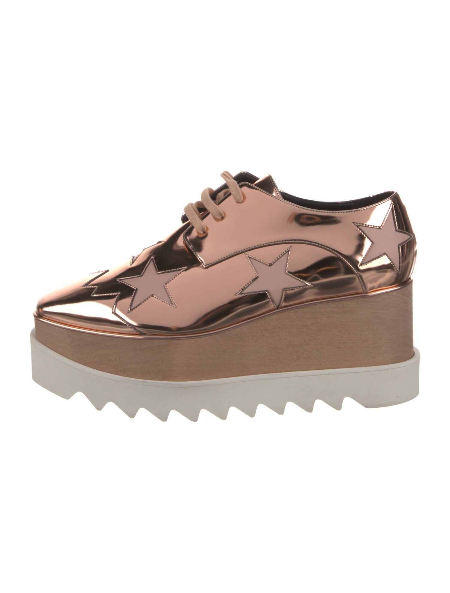Stella McCartney Patent Leather Embroidered Accent Wedge Sneakers