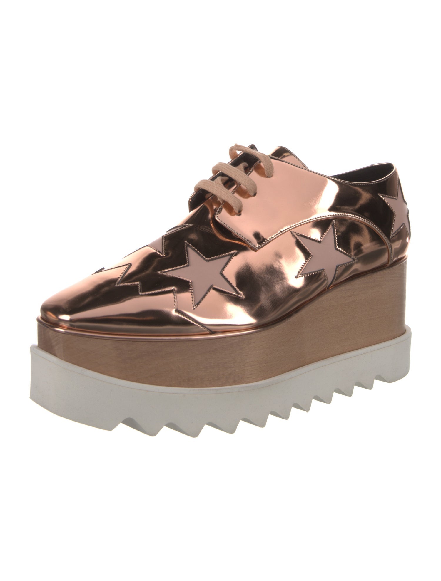 Stella McCartney Patent Leather Embroidered Accent Wedge Sneakers
