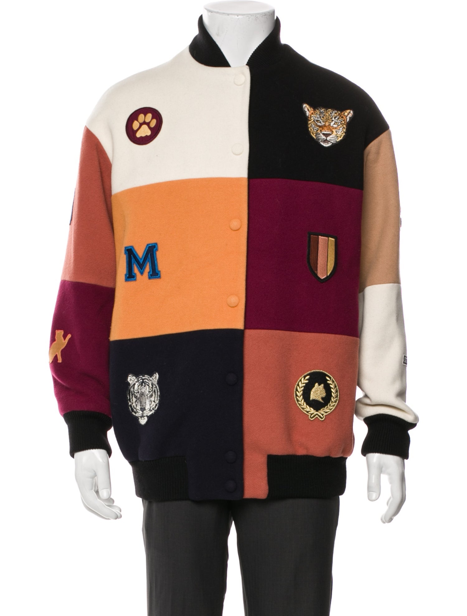 Stella McCartney Wool Colorblock Pattern Bomber Jacket