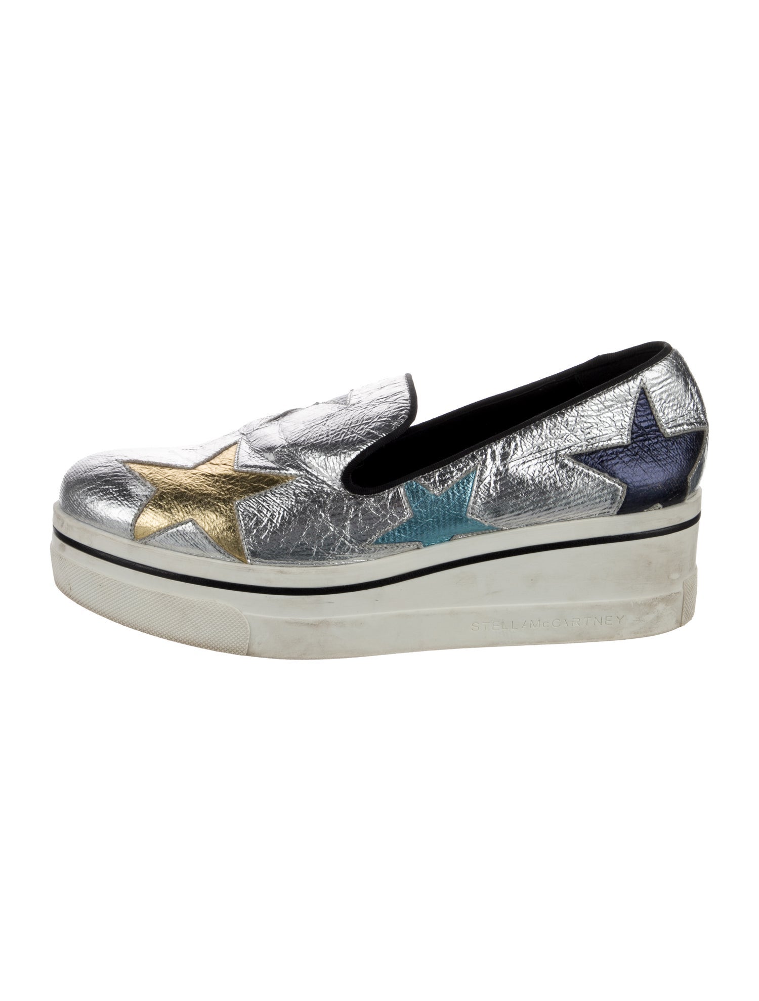 Stella McCartney Vegetarian Leather Colorblock Pattern Wedge Sneakers