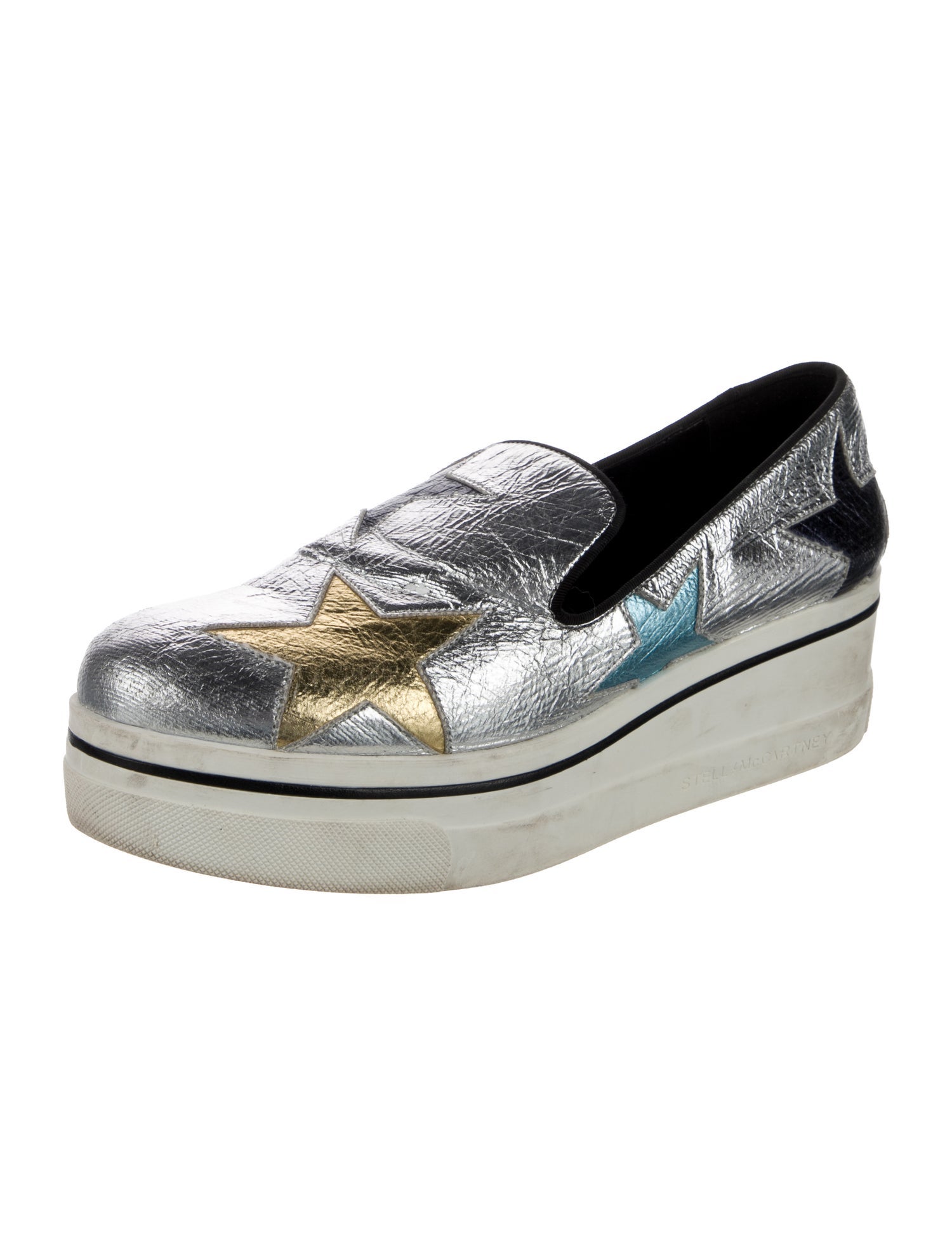 Stella McCartney Vegetarian Leather Colorblock Pattern Wedge Sneakers