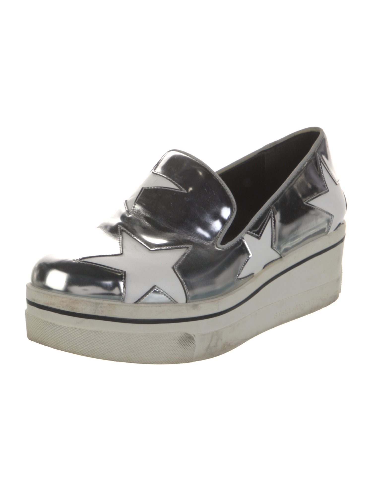 Stella McCartney Vegetarian Patent Leather Printed Wedge Sneakers
